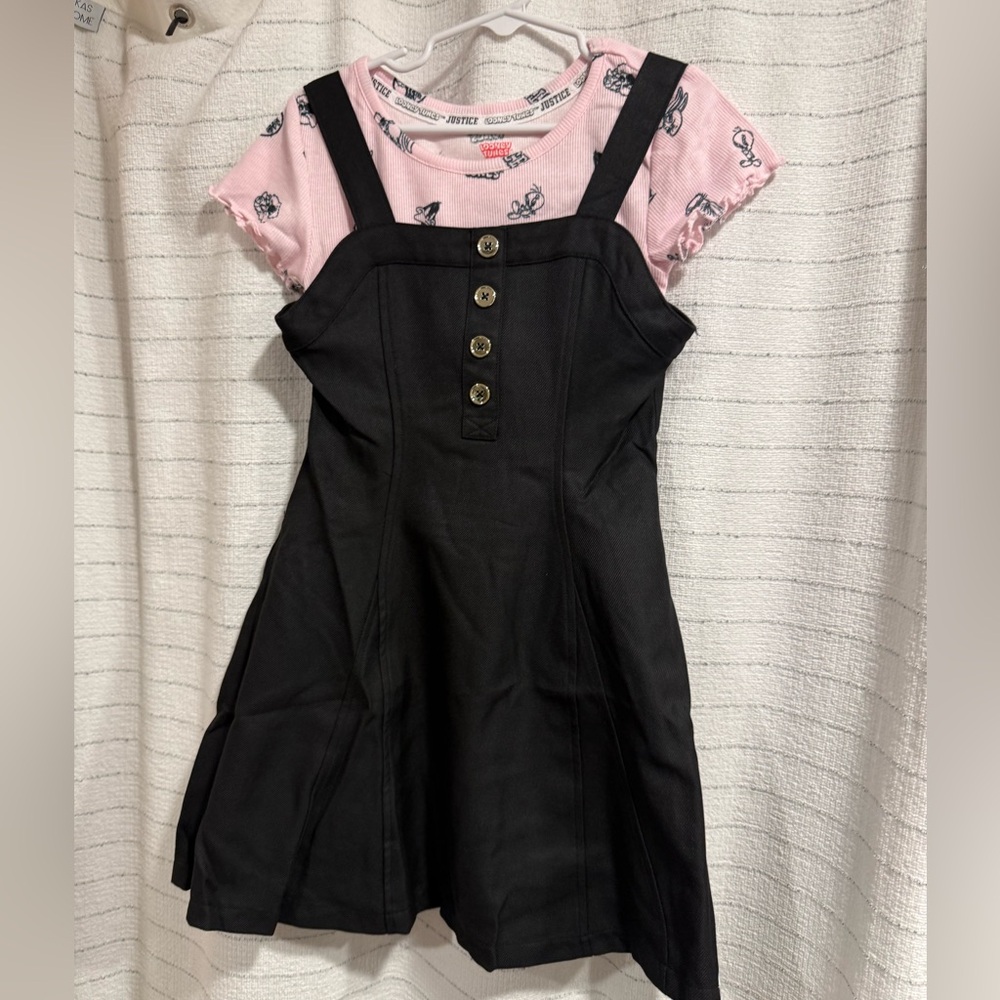 Justice Looney Tunes Black Pinafore with Pink Tee